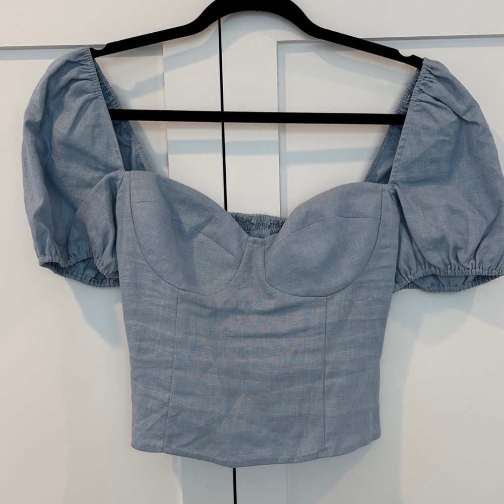 Reformation Light Blue Puff Sleeve Blouse